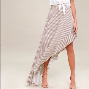 Lulu’s King Harbor Tan & White Striped Maxi Skirt